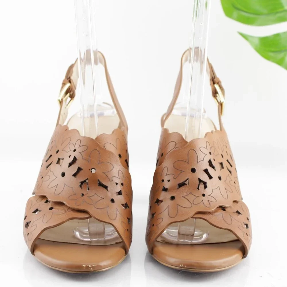 Cole Haan Womens Indra Sandal Size 8 Cognac Tan‎ Leather Block Heel Dress Shoe